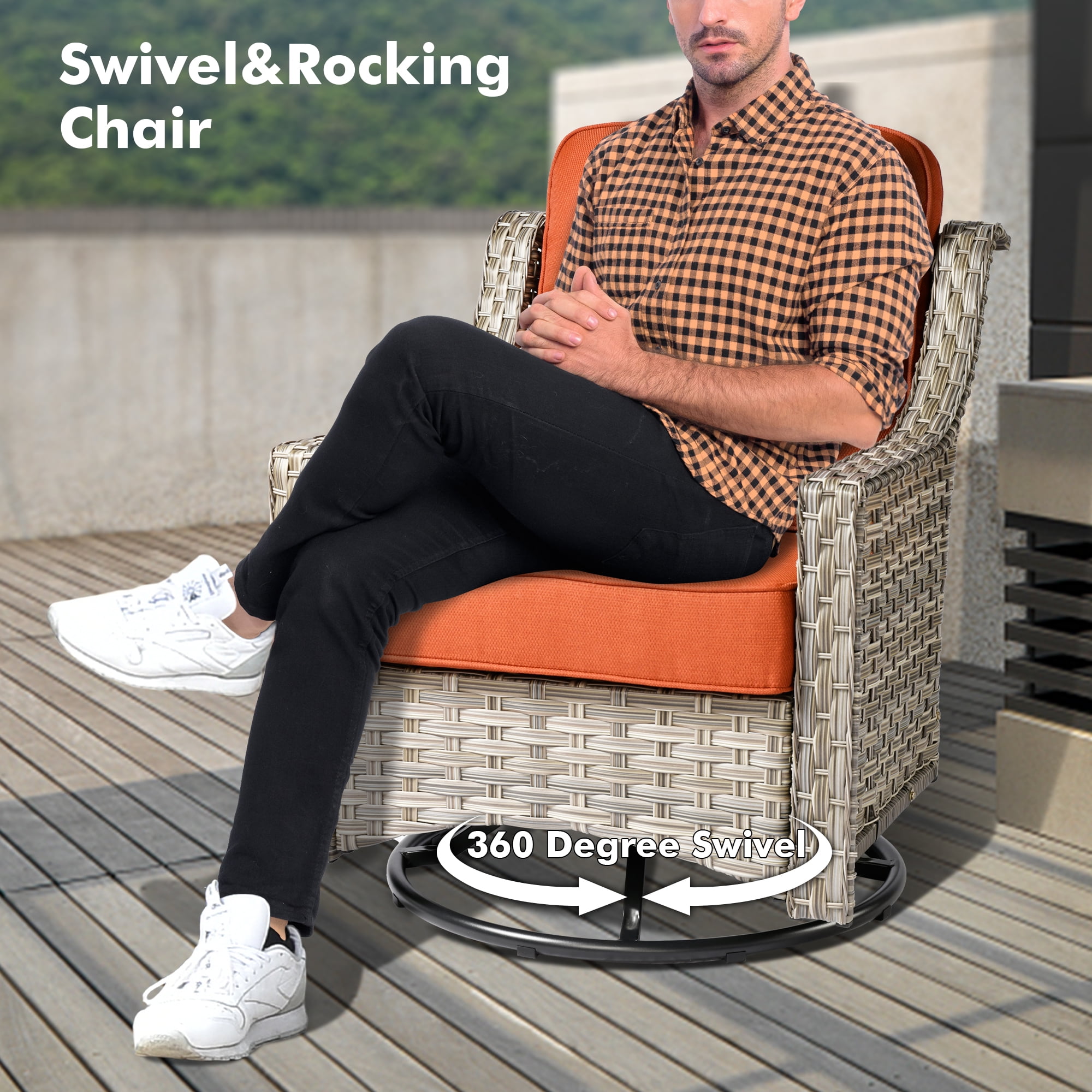 Ovios 6 Pieces Patio Furniture Set All-Weather Outdoor Sectional Patio Sofa Wicker Rattan Conversation Set with Swivel Rocking Chairs for Backyard