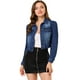 thumbnail image 1 of Chaqueta de mezclilla lavada con botones y manga larga de mezclilla corta de algodón para mujer Azul oscuro XL, 1 of 6