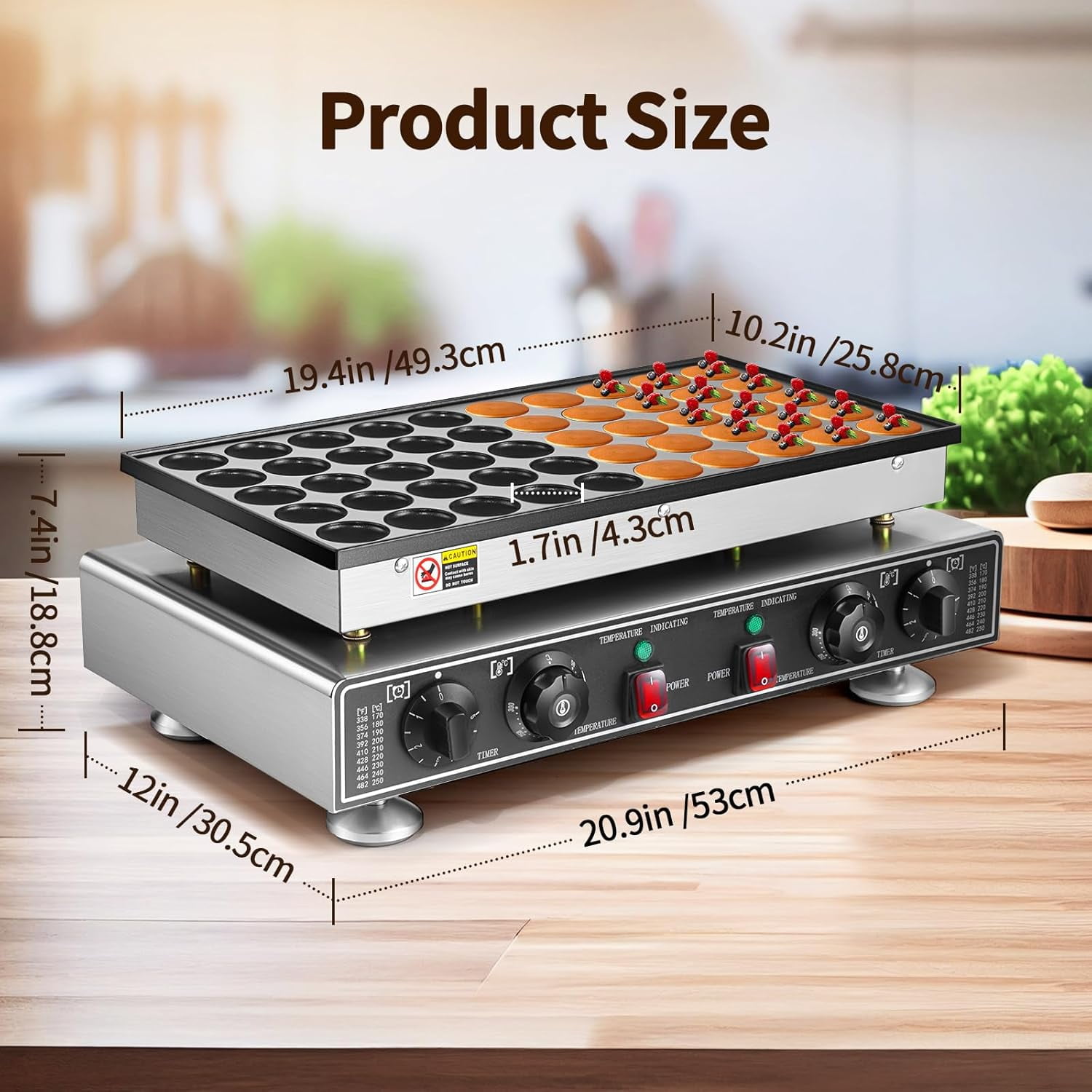 Yonopro 50PCS Mini Pancake Maker, 110V 1800W Commercial Mini Dutch Pancake Maker, 1.8 In Commercial Nonstick Waffle Maker with  2 Thermostats & 2 Timers Separate Control, for Home Restaurant