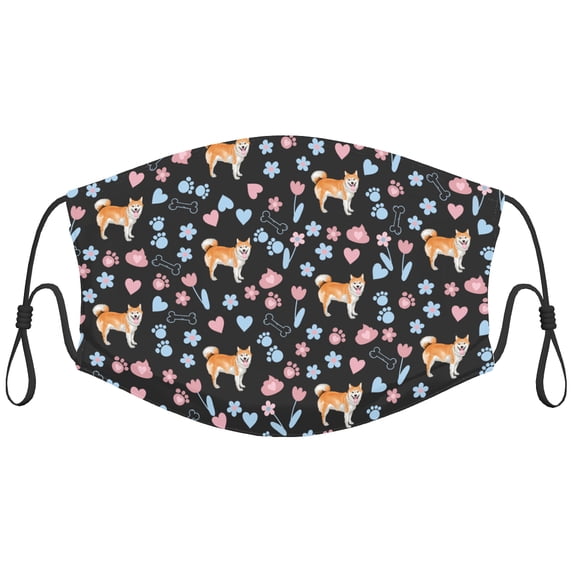 Cute Shiba Inu Dog Graphic Printed Cloth Face Masks Reusable Washable Adjustable for Adults (5 PCS)