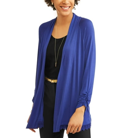 Women's Knit Flyaway Cardigan With Crochet Trim