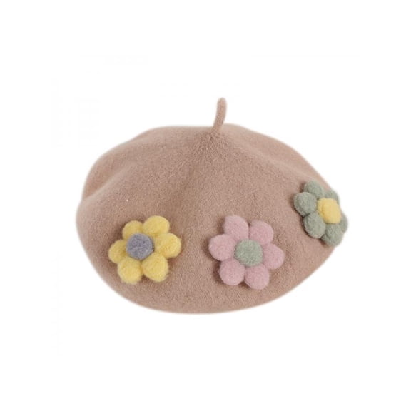Dragonus Baby Girl Cute Flower Hat Wool Cute Beret Girl Retro Autumn Winter Accessories
