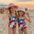 thumbnail image 2 of Swimsuit for Child Girls Size 7-8 One Piece Swimsuit Summer Patriotic American Flag Floral Print Swimsuits Swimming Sleeveless Beach Vacation Freedom Cute Bathing Suits Royal Blue 7-8 Years, 2 of 7