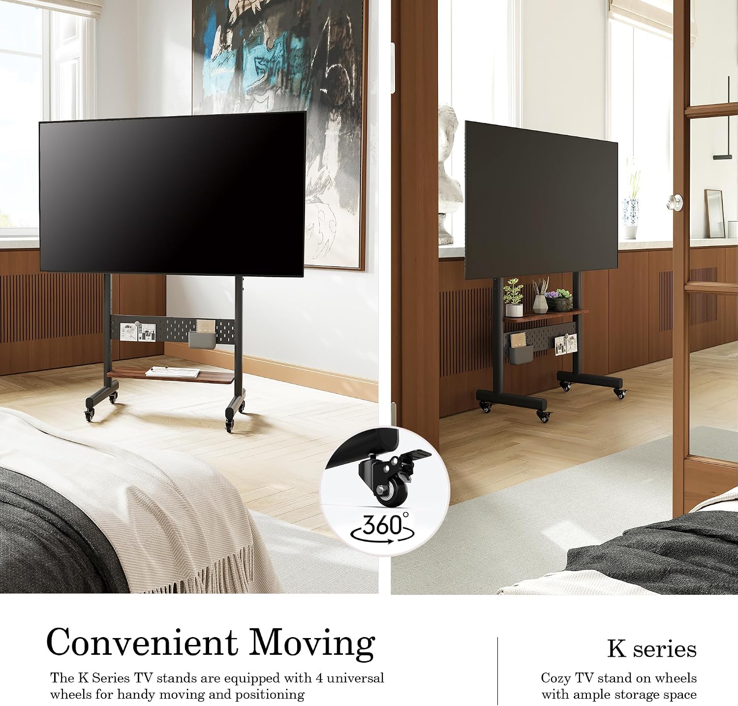 FITUEYES Rolling Movable Base for 40–85 Inch TVs, Black, Height Adjustable
