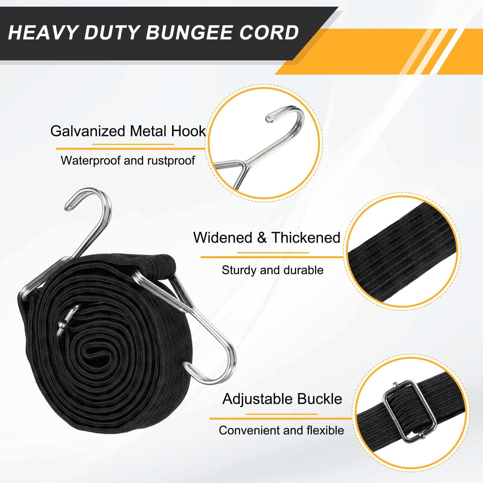 Uxcell 79" Adjustable Bungee Cords with Stainless Steel Hook, 2Pcs Heavy Duty Outdoor Elastic Bungee Strap for Securing Luggage Moving Cargo, Black