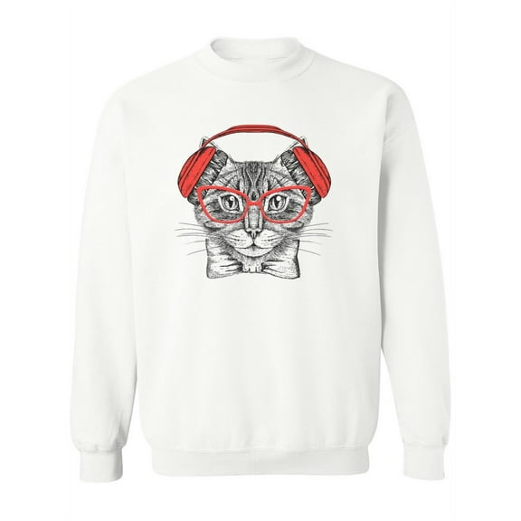 Hipster Cat With Headphones Sweatshirt Women -Image by Shutterstock, Female x-Large