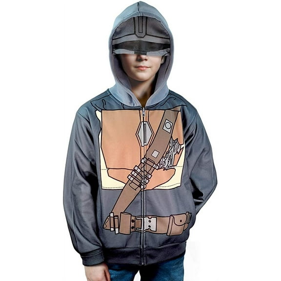 STAR WARS The Mandalorian Mando Sublimated Costume zip up Hoodie w/ Mask for Youth Kids - Large