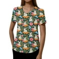 thumbnail image 4 of ADSSDQ Easter Scrub for Women Funny Cartoon Bunny Print Working Uniform Short Sleeve V-Neck Medical Scrub Shirts Oversized Casual Easter Bunny Scrub Tops Blue XL, 4 of 6