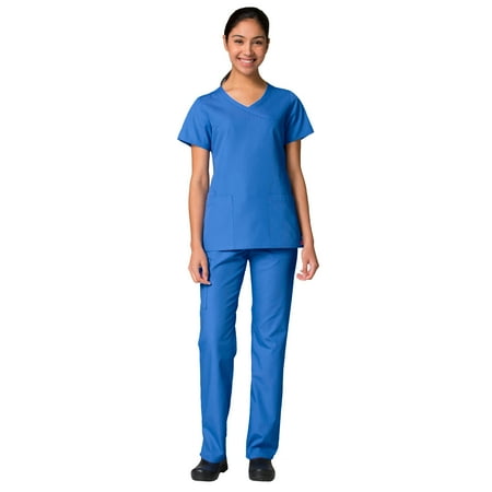 

Maevn Red Panda Women s Curved Mock Wrap Top & Full Elastic Cargo Pant Scrub Set