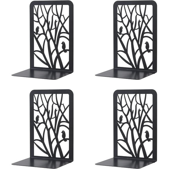 Book Ends 2 Pair Metal Bookends Supports Book Stoppers(Black)