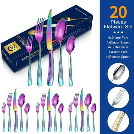 

20-Piece Hammered Silverware Set Gilded Stainless Steel Flatware Set for 4 Luxury Cutlery Sets with Forks Spoons and Knives Unique Gold Utensil Set for Home Mirror Polished & Dishwasher Safe