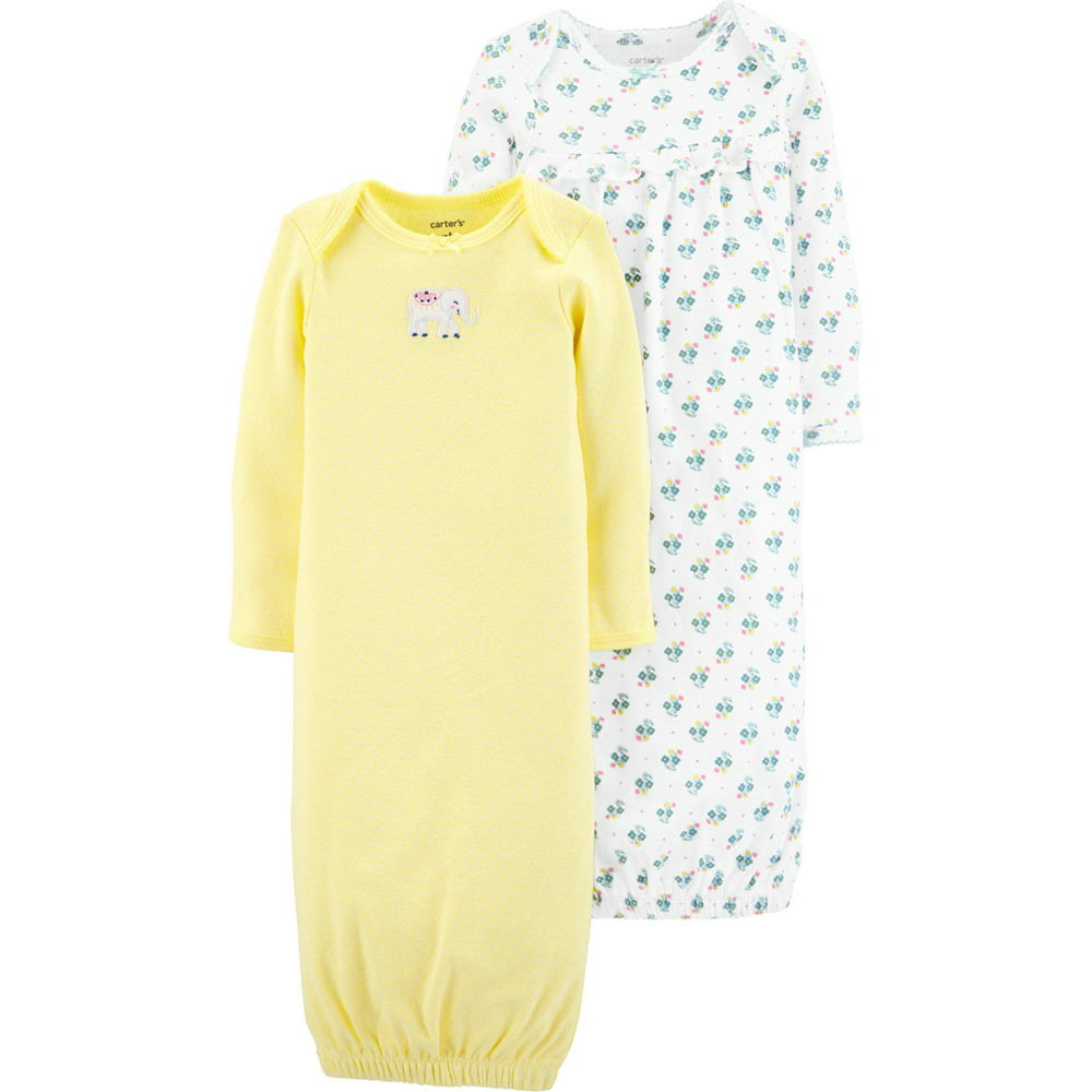 Carter's Carters Baby Girls 2pk. Elephant & Floral Sleeper Gowns 3 Month Yellow/white/green
