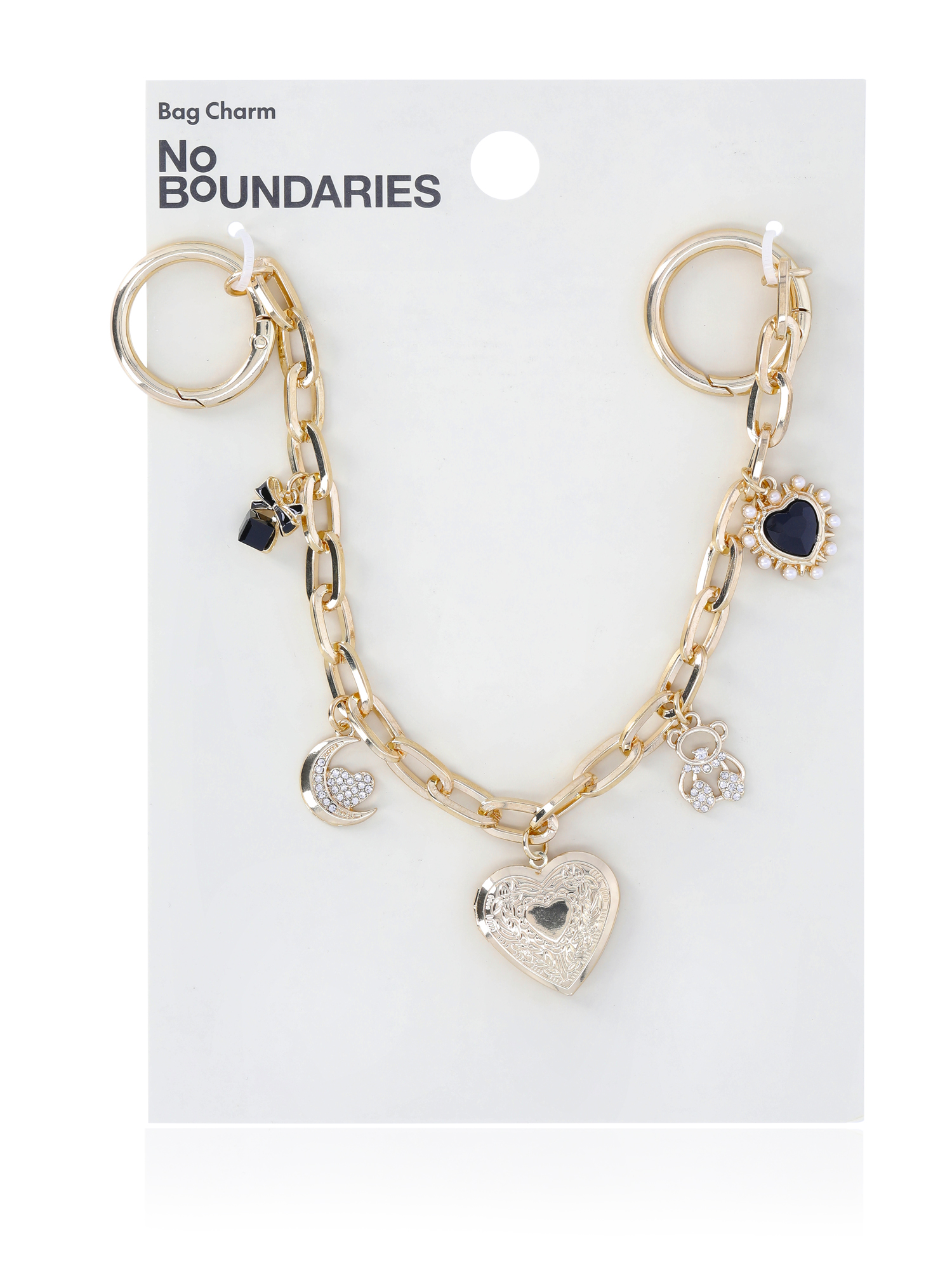 No Boundaries Women's Heart Swag Chain Bag Charm, Gold-Tone/Black