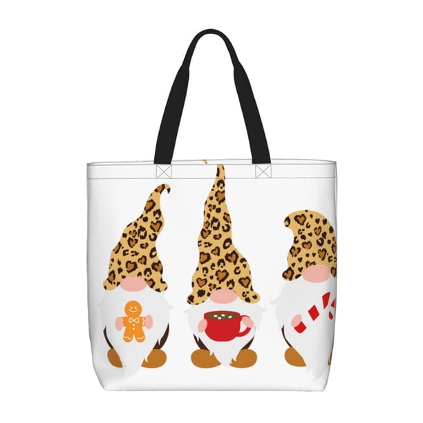 Fotbe Christmas Gnomes In Leopard Bolsa Tote con Estampado para Mujer, Bolsos con Cremallera, Bolsa de Hombro Casual de Gran Capacidad con Bolsillos Internos