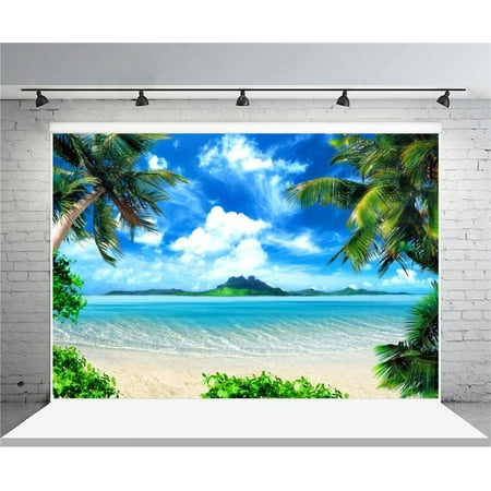 GreenDecor Polyester 7x5ft Tropical Beach Photography Background Seaside Palm Tree Backdrop Clear Sea Blue Sky Holiday Trip Vacation Kid Adult Boy Girl Lover (Best Lens For Vacation Photography)