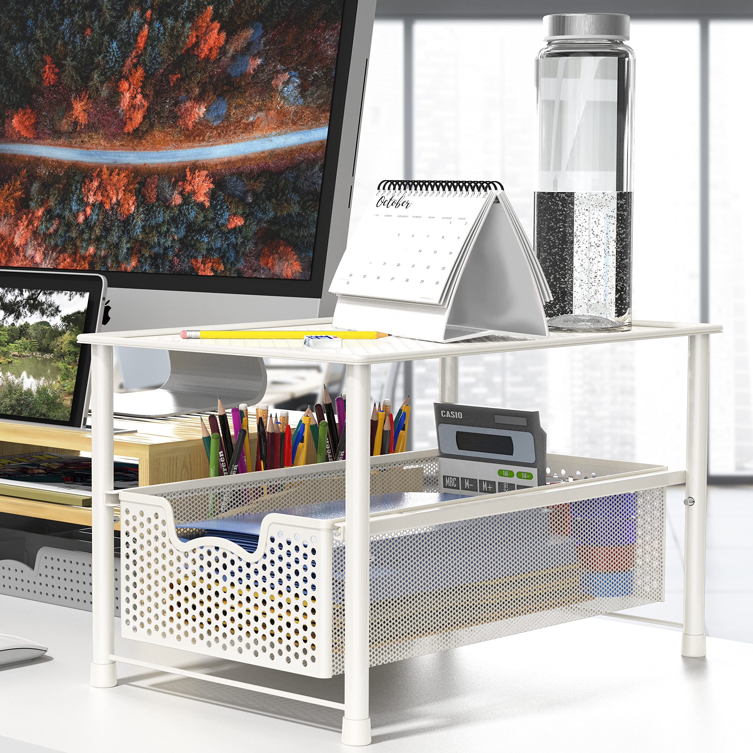 Stackable Under Sink Cabinet Organizer Drawer Sliding Basket Storage White Durable Space Saver