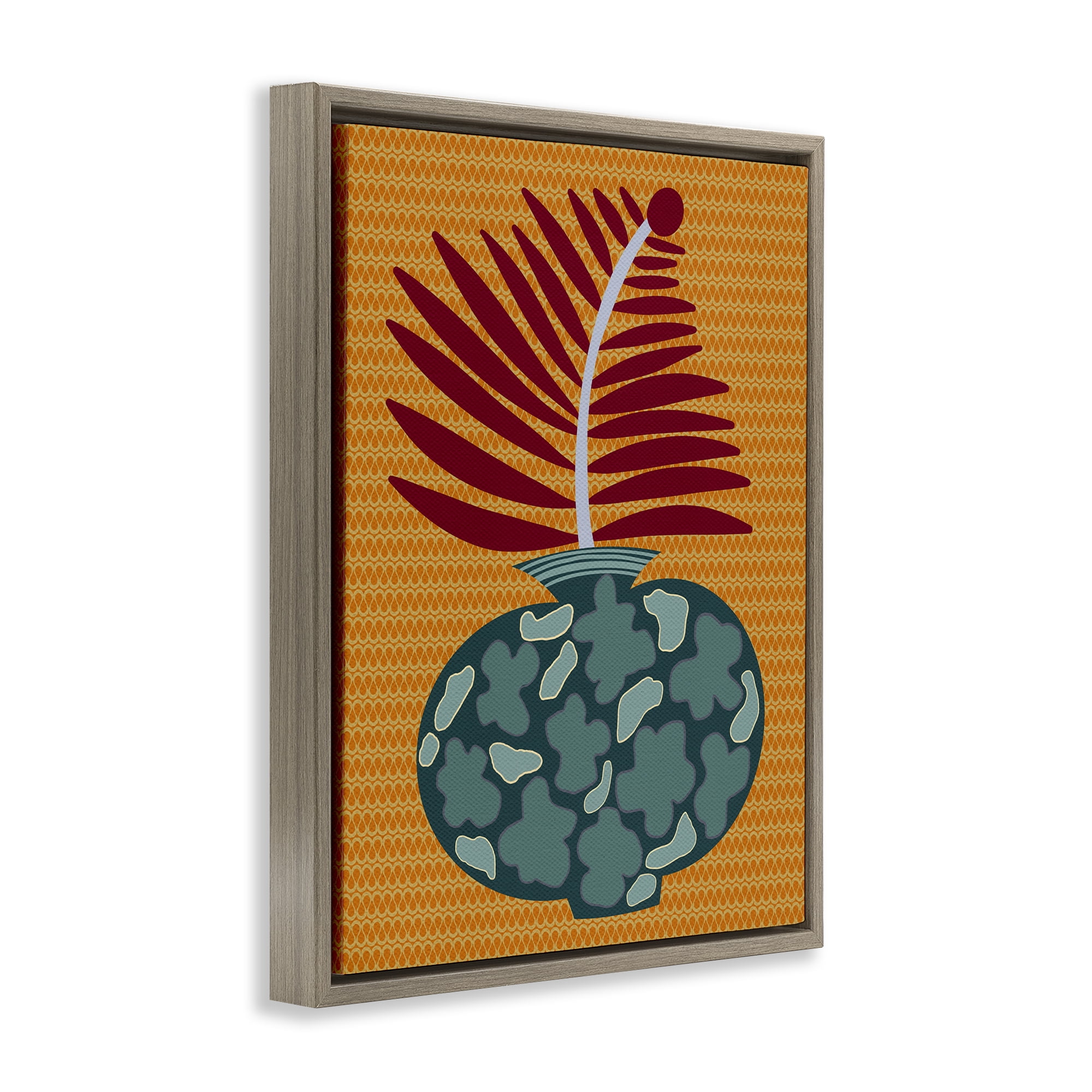 Stupell Industries Modern Vase on Yellow Plants & Flowers Painting Brown Floater Framed Canvas Art Print Wall Art, 25 x 31
