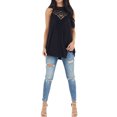 thumbnail image 3 of Women Crochet Cutout Keyhole Back Ruched Sleeveless Halter Neck Plain Tank Top, 3 of 5