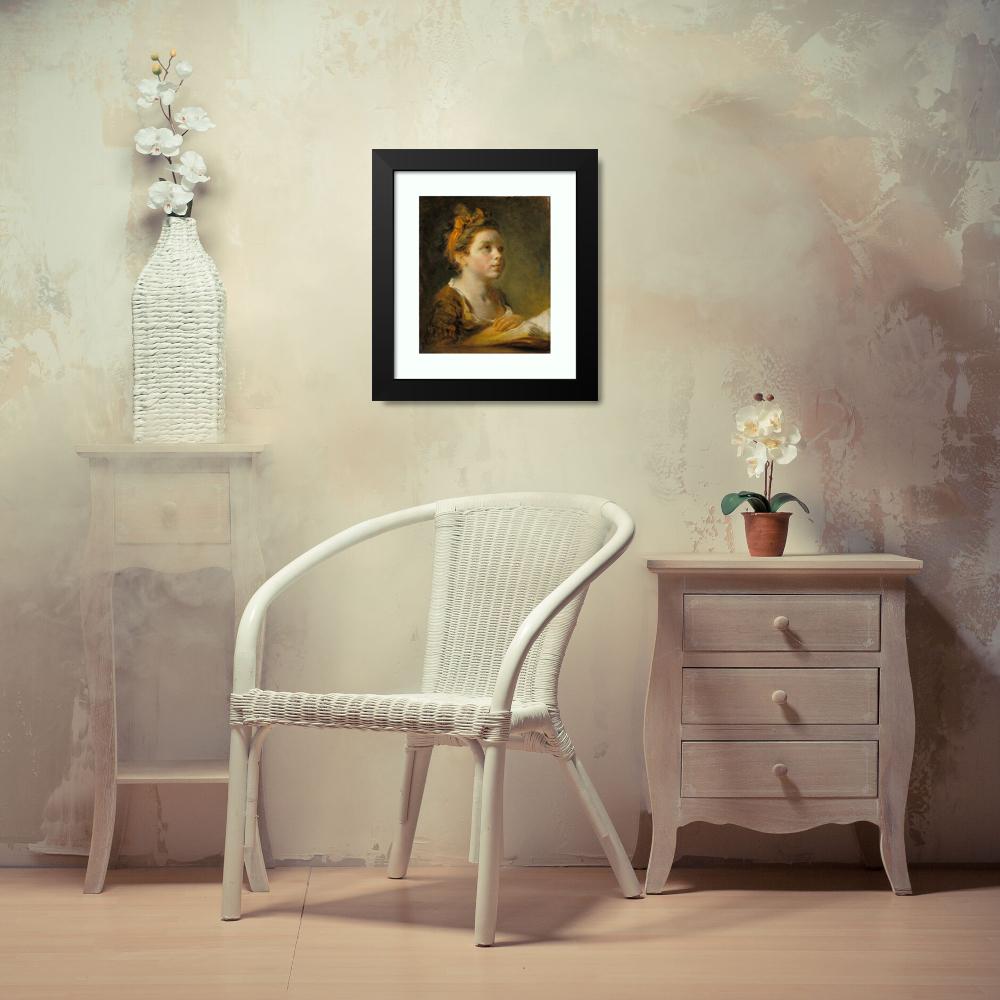 Jean-Honoré Fragonard 12x14 Black Modern Framed Museum Art Print Titled - Girl Reading a Book (C. 1770 - 1780)