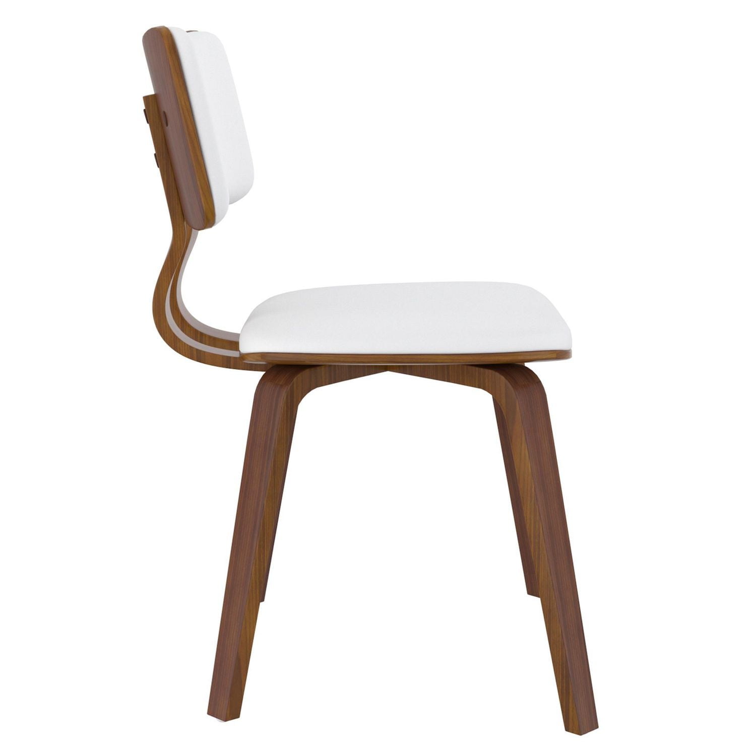 Mid-Century Modern Faux Leather and Wood Side Chair in White