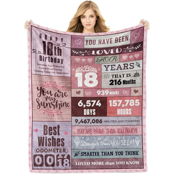 18th Birthday Gifts Girls, 140 x 178 cm Soft Throw Blanket 18 Year Old Girl Gifts, Best Girl, Happy Decor Girls Gift Ideas, - Pink