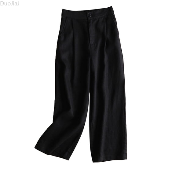 DuoJiaJ Trousers High Waisted Nine Point Loose Inset Super Hot Pants Women's Casual Pants Women's Wide Leg Pants Black L