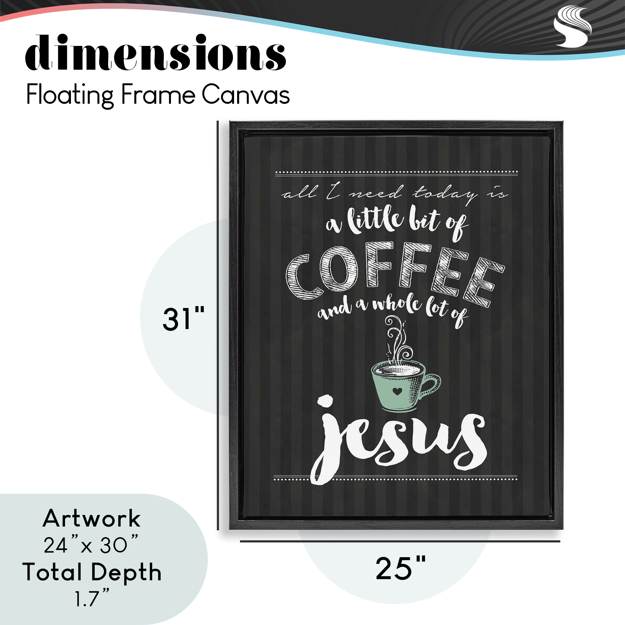 Little Coffee & Whole Lot Of Jesus Black Framed Floater Canvas Wall Art, design by Lettered and Lined