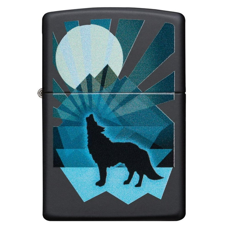 Zippo Wolf and Moon Design Black Matte Pocket Lighter