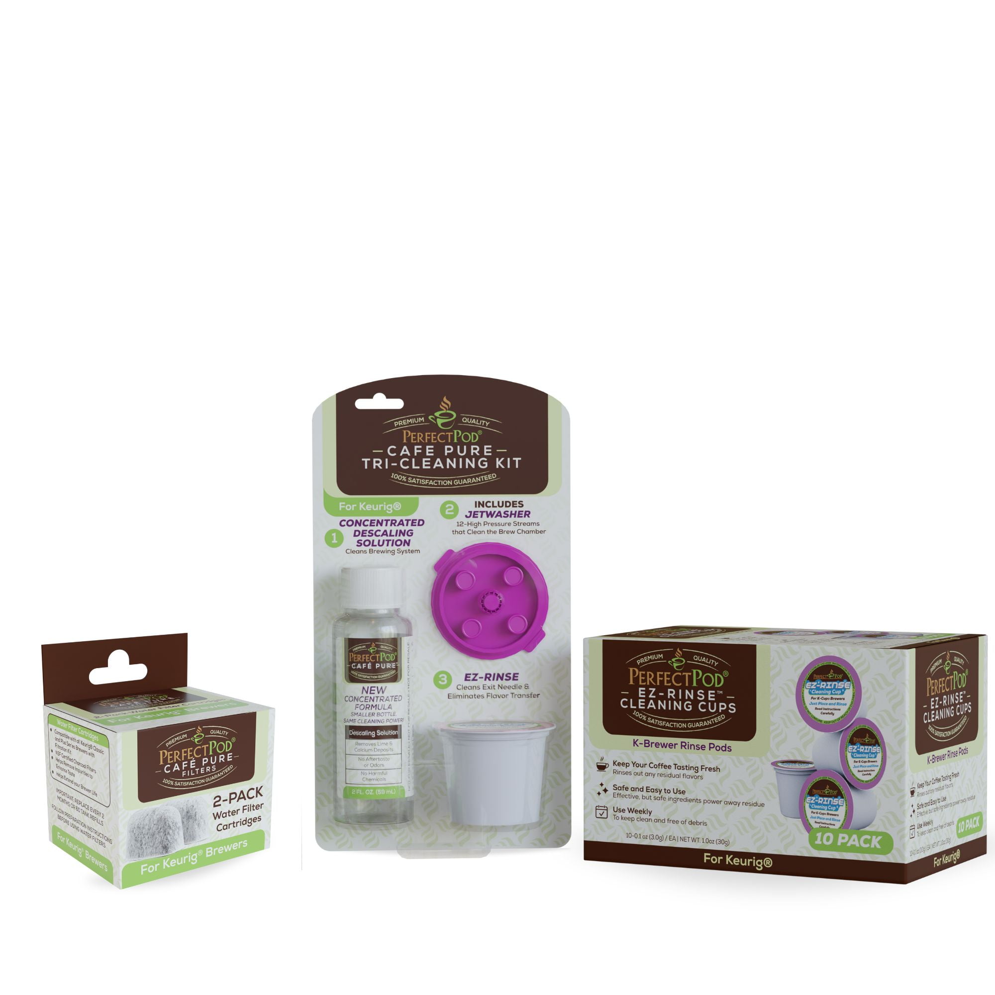 Perfect Pod Café  Pure Descaling, Filtering and Cleaning Bundle Pack for all Single Serve coffee K-Cup Brewer machines including Keurig