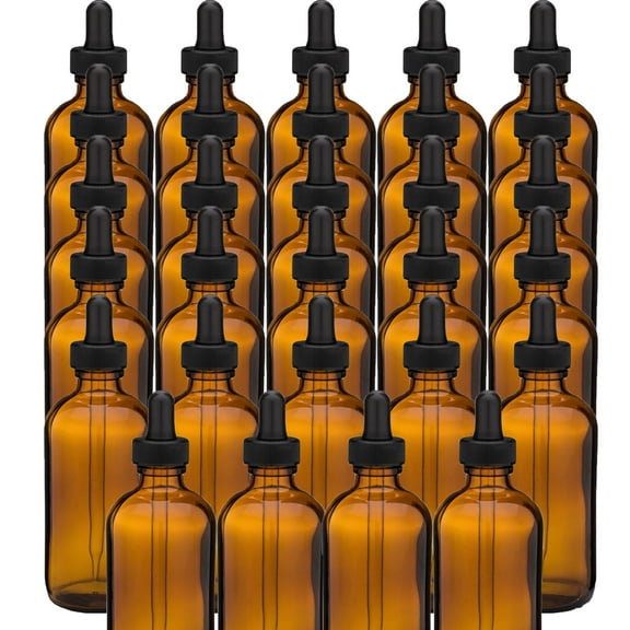 Amber 4oz Dropper Bottle (120ml) Pack of 24 - Glass Tincture Bottles with Eye Droppers for Essential Oils & More Liquids - Leakproof Travel Bottles