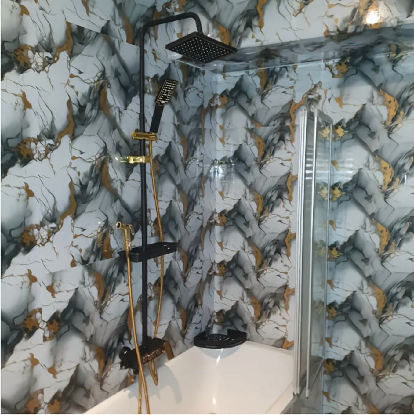 50 Pcs Self-Adhesive Marble Tile Sheets-Waterproof Oil-Proof Peel And Stick Backsplash, Wall Tiles For Kitchen Bathroom Living Room, Moisture-Resistant Peel And Stick Wall Panels