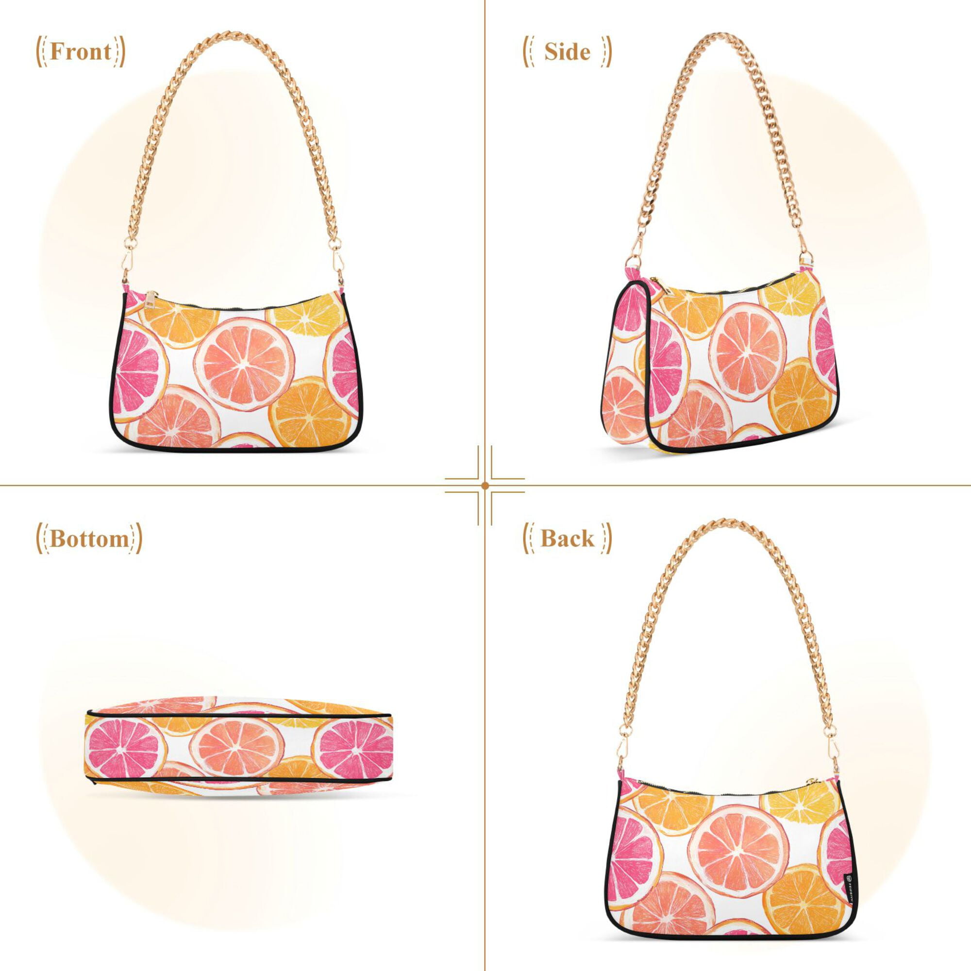 FORMRS Womens Shoulder Bag with Chain Strap Clutch Purse Cute Tote Handbag, Orange Grapefruit Slices
