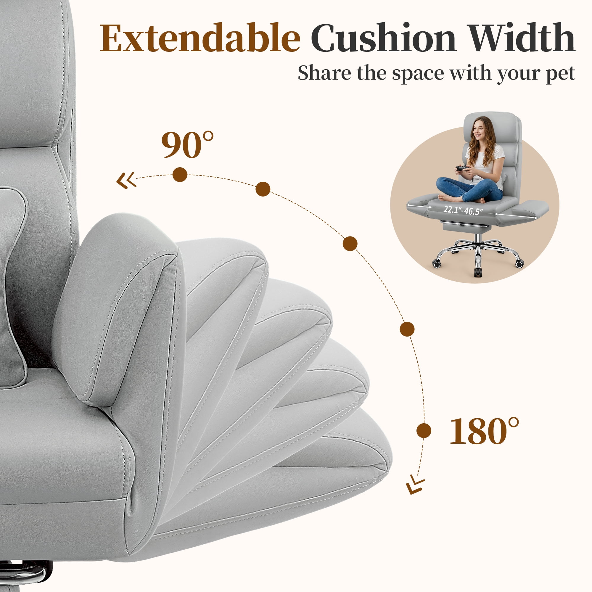 COOLHUT Big and Tall Office Chair 500LBS, Wide Seat Executive Office Desk Chair with Adjuatable Armrests and Headrest, PU Leather Hight Back Computer Chair with Footrest and Lumbar Suppor, Light Gray