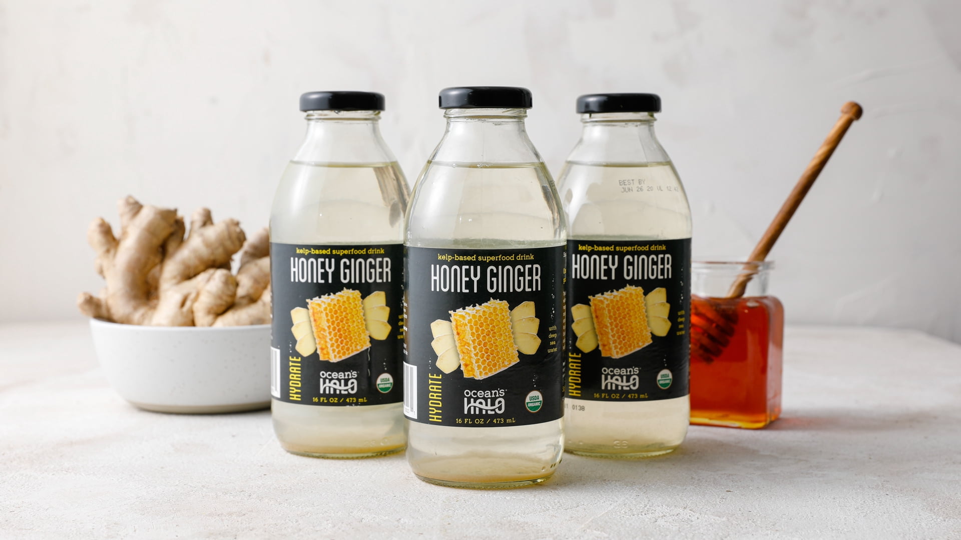 Ocean's Halo, Organic Deep Sea Water, Honey Ginger, 16oz