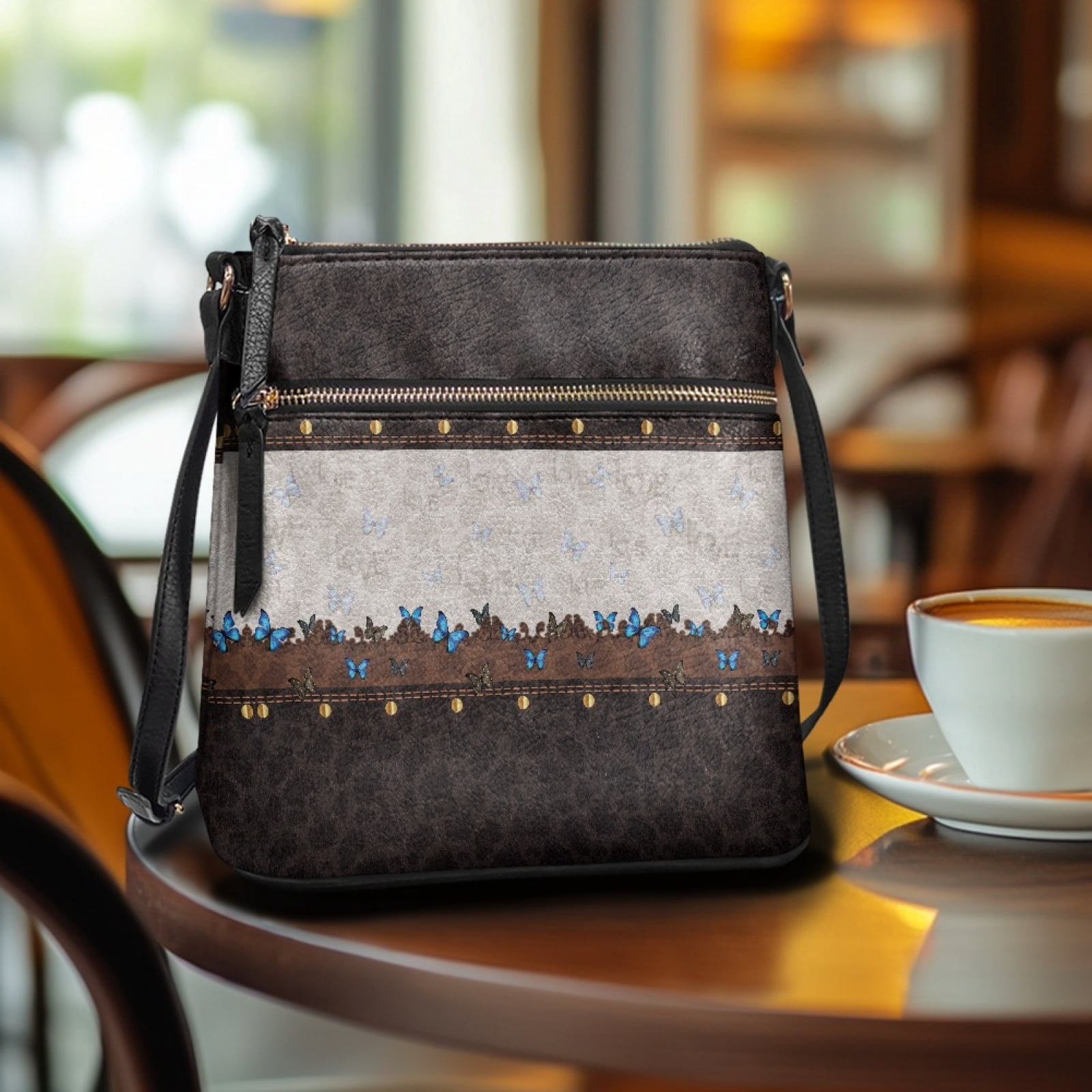 ZUXONGSY Butterfly Cow Spot Leather Print Crossbody Bags for Women Fashion Shoulder Bag Phone Wallet Waterproof Crossbody Purse Pocketbook with Zipper for Dating Shopping