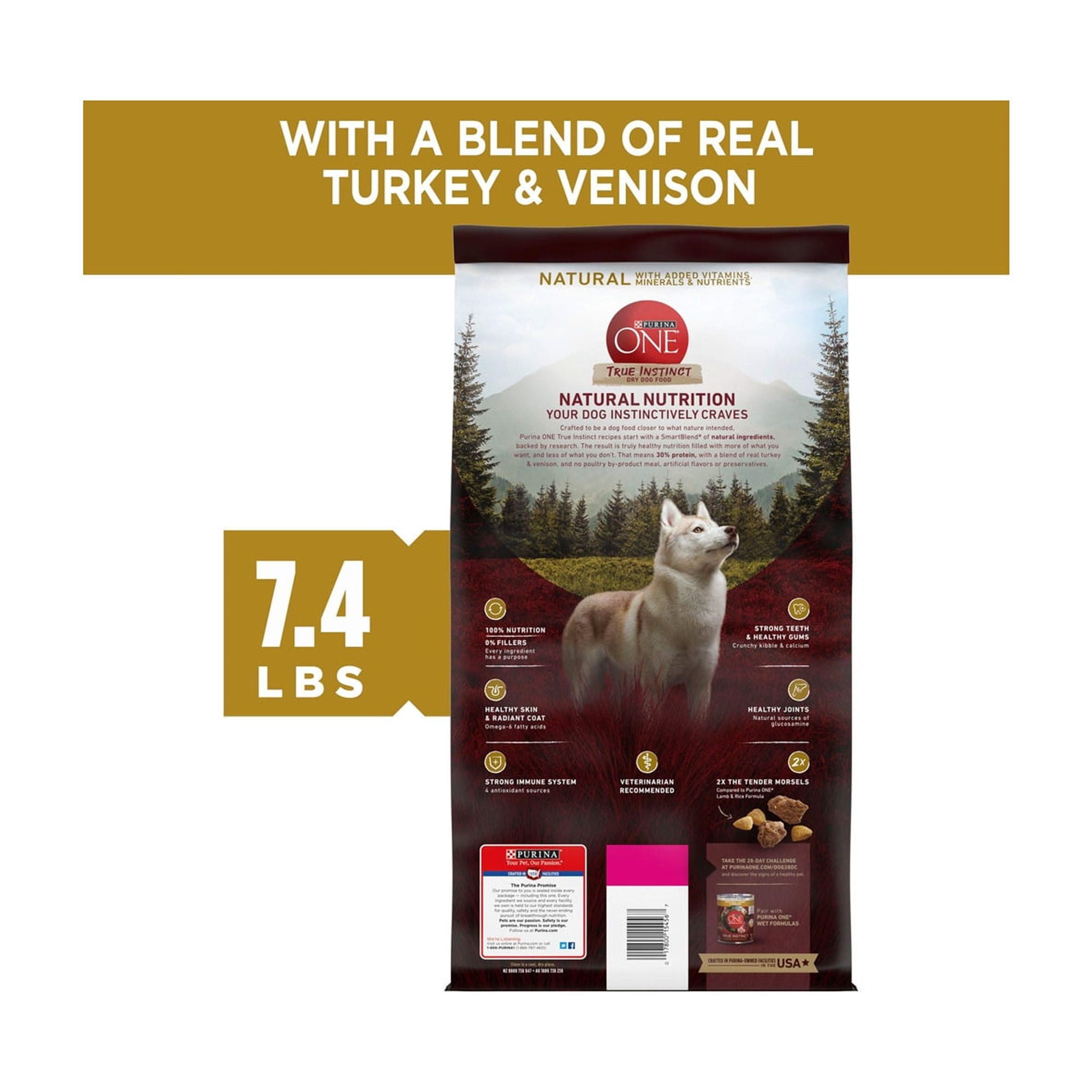 Purina One True Instinct Dry Dog Food for Adult Dogs, Real Turkey & Venison, 27.5 lb Bag