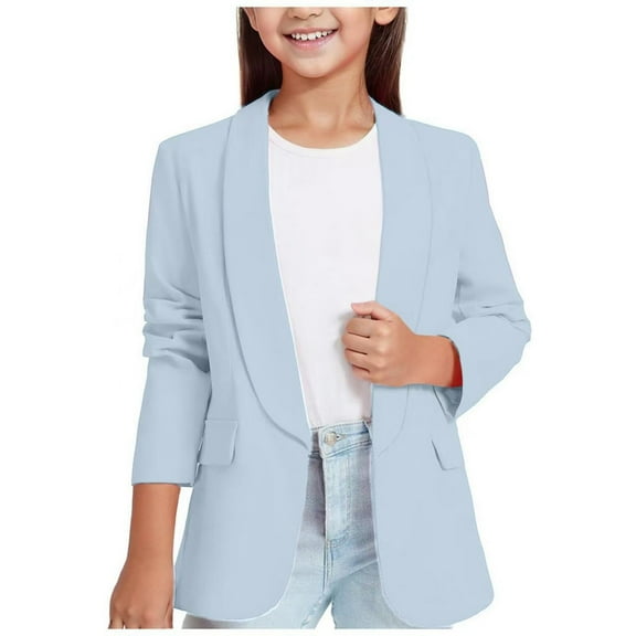 Kilaqueen Girls Blazer Open Front Solid Color Slim Fit Long Sleeve Suit Jacket Casual School Uniform Jackets 3-14Y