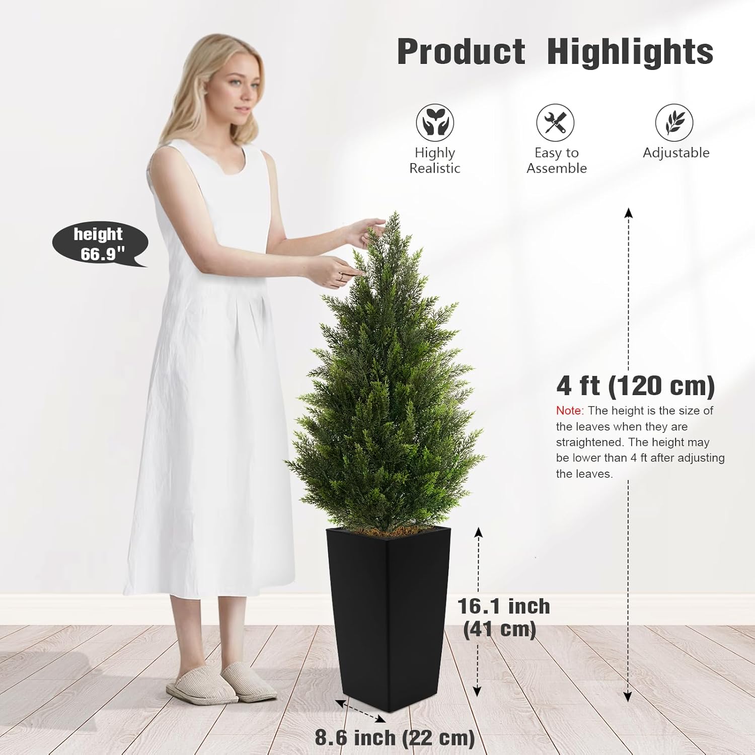 4FT Tall 2 Set Artificial Topiary Cedar Tree, Indoor Realistic Faux Cypress Plants with Square Flowerpot, Outdoor Evergreen Fake Shrubs for Home Living Room Front Porch Decor
