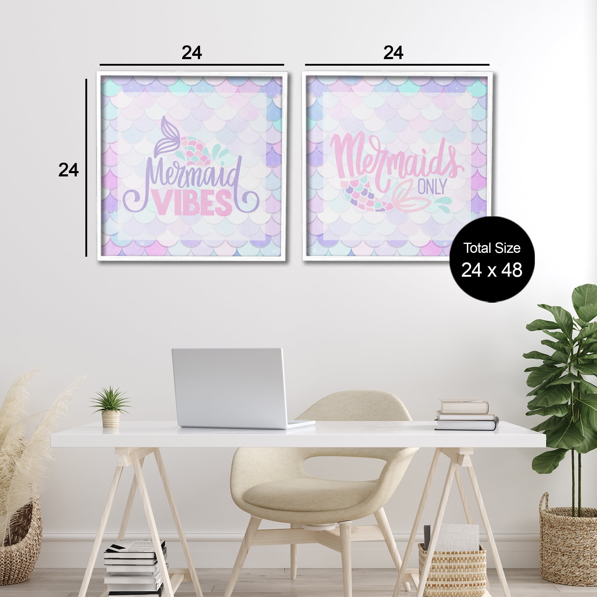 Dreamy Mermaid Phrases with Scales 2 Piece White Framed Giclee Art Set, design by Kim Allen