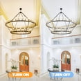 thumbnail image 6 of Magic Home 54-Lights Wagon Wheel Chandelier,2 Tier Extra Large Farmhouse Chandelier Light Fixture,Round Rustic Lighting,Black frame + Glod lamp head, 6 of 8