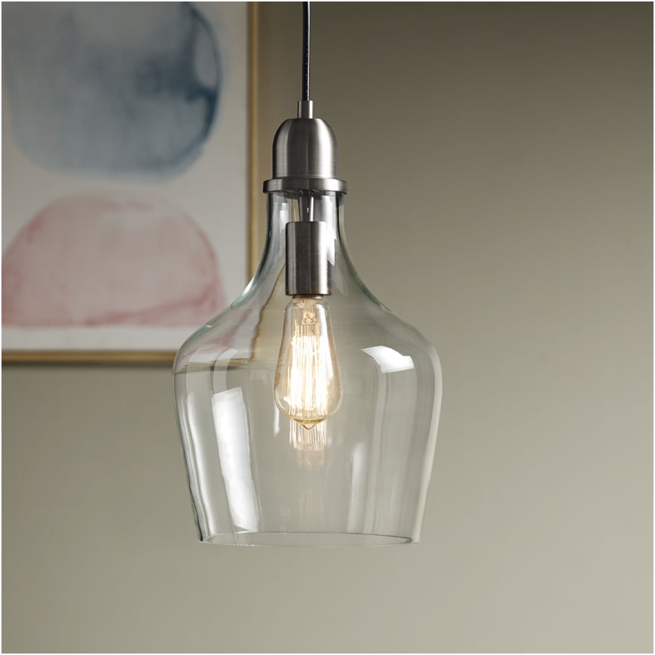 JERFIT Industrial Bronze Glass Pendant Light, Bell Shaped Ceiling Light Fixture with Adjustable Cord, Dimmable Hanging Light for Kitchen Island, Dining Room, Entryway
