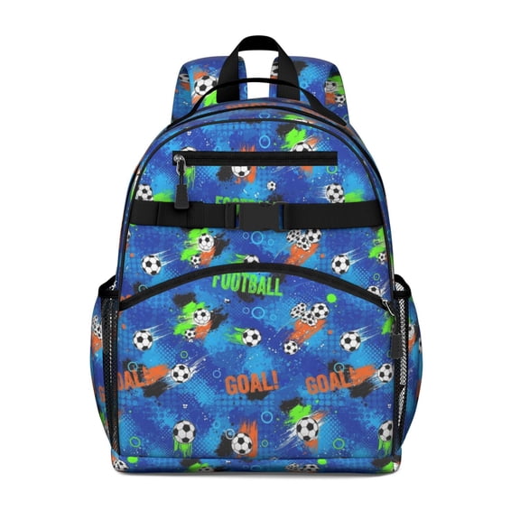Football and Splash Blue Pattern Cute School Backpack Bag for School with Padded Back and Adjustable Shoulder Straps 15.25"x11.5"x5.25"