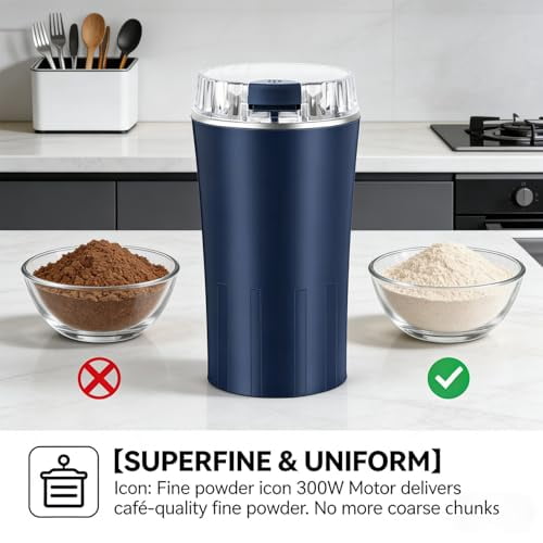 Electric Coffee Grinder, Multi-Grain Blending & Powdering Machine, Electric Coffee Bean Grinder Stainless Steel Blade, One Touch Operation for Coffee Beans, Herbs, Nuts, Grains