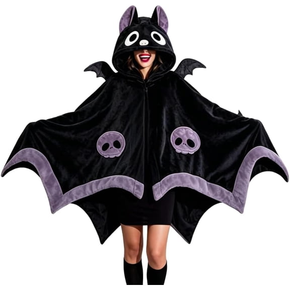 Cute Bat Blanket Hoodie Free Size for Adults, Soft Flannel Fleece, Wearable Blanket Hoodie Bats Costume for Halloween Pajamas
