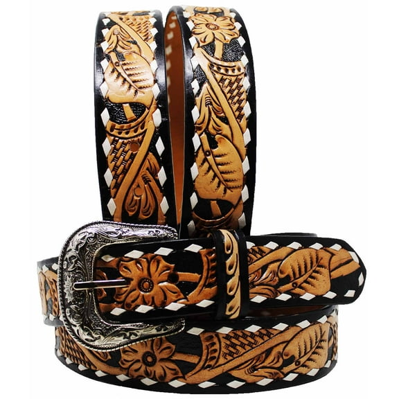 18 Western Floral Tooled Leather Belt 26FK16NChild