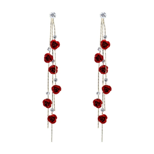 Pendientes colgantes Yinane florales de moda Con dijes para mujer fiesta de cumpleaños Rojo