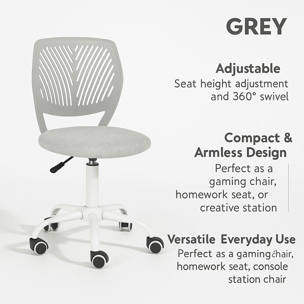 Homy Casa Adjustable Video Game Chair Swivel Computer Chair for Gaming, Study Home Office, Gray
