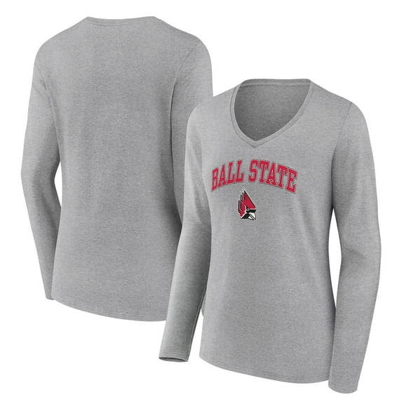 Women's Gray Ball State Cardinals Campus Long Sleeve V-Neck T-Shirt