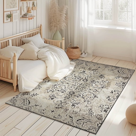 Modern Floral Boho 5x7 Area Rug Transitional Carpet Shiny Vibrant High Low Pile Rug For Living Room