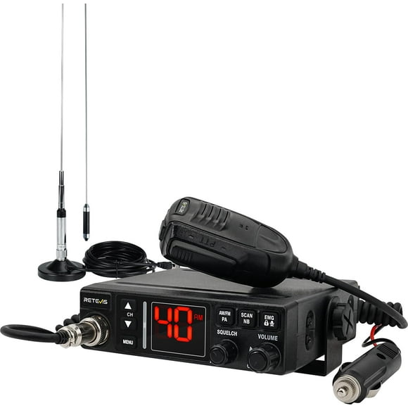 Retevis MB3A 40-Channel AM/FM CB Radio Kit - Long Range Trucker Radio with Antenna, 12V/24V Cigarette Lighter, Noise Limiter, PA, Emergency Channels 9/19, Cooling System